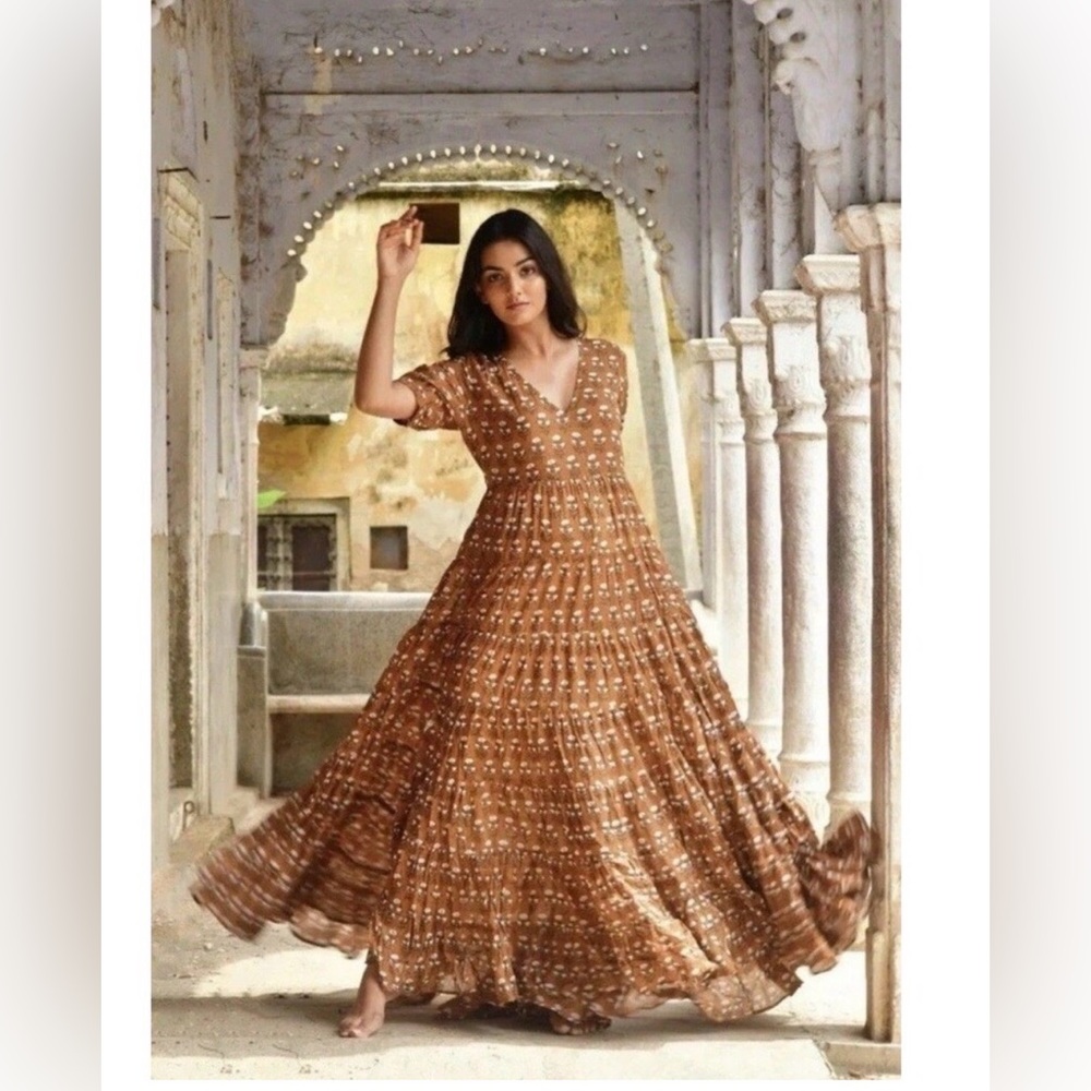 Daughters of India - Chaaya Printed Maxi Gown - Chai Brown